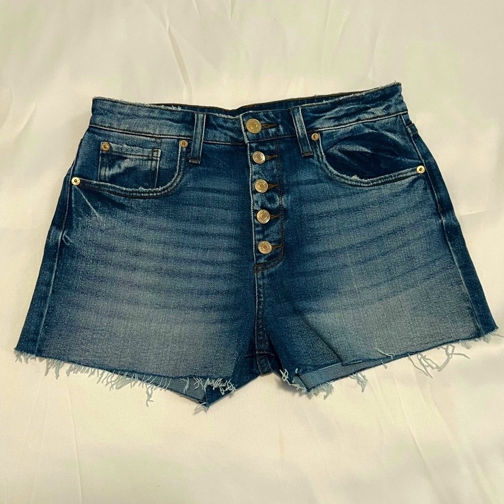 Denim High Rise Button Up Shorts
